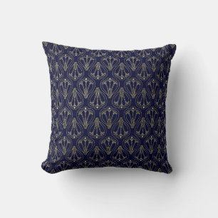 Art Nouveau Navy Blue und Gold Kissen