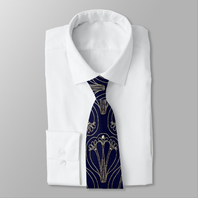 Art Nouveau Navy Blue und Gold Krawatte (Gebunden)