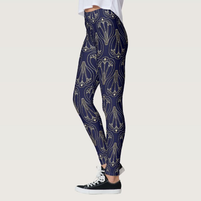 Art Nouveau Navy Blue und Gold Leggings (Links)