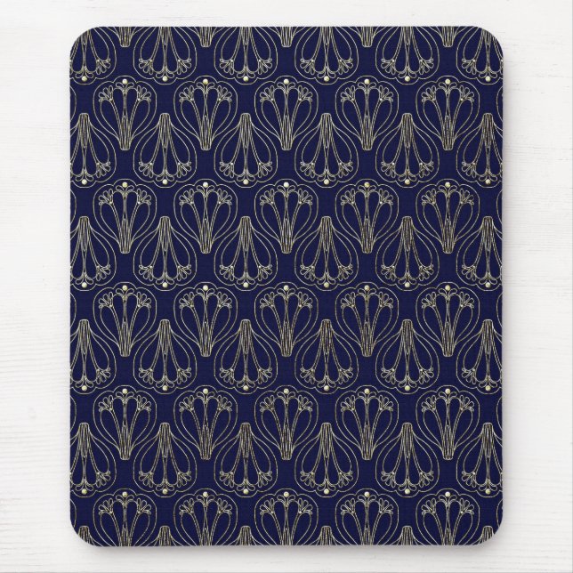 Art Nouveau Navy Blue und Gold Mousepad (Vorne)