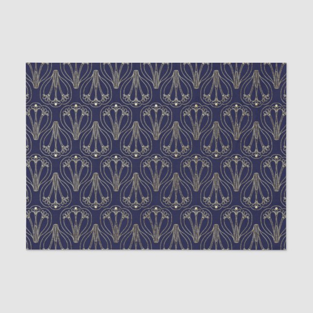 Art Nouveau Navy Blue und Gold Seidenpapier (Vorderseite)