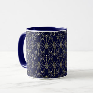Art Nouveau Navy Blue und Gold Tasse