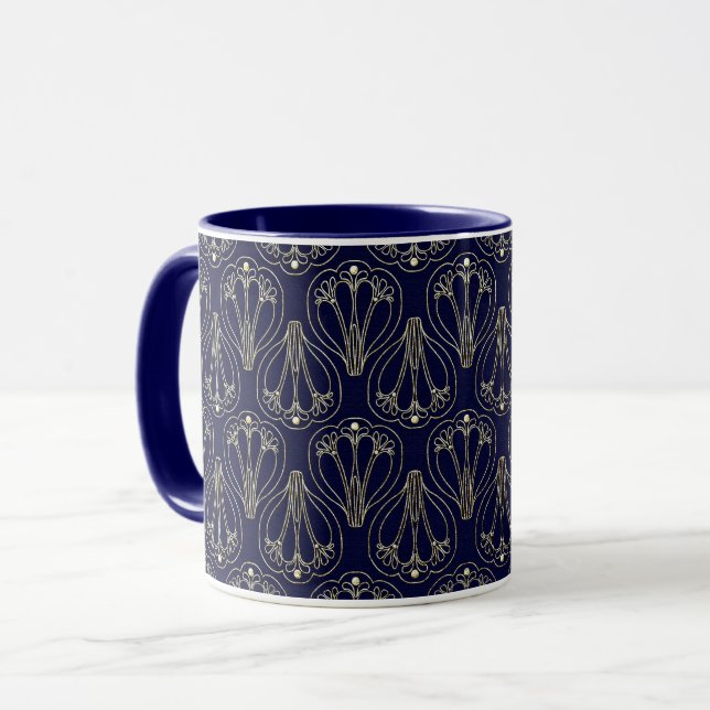 Art Nouveau Navy Blue und Gold Tasse (Vorderseite Links)