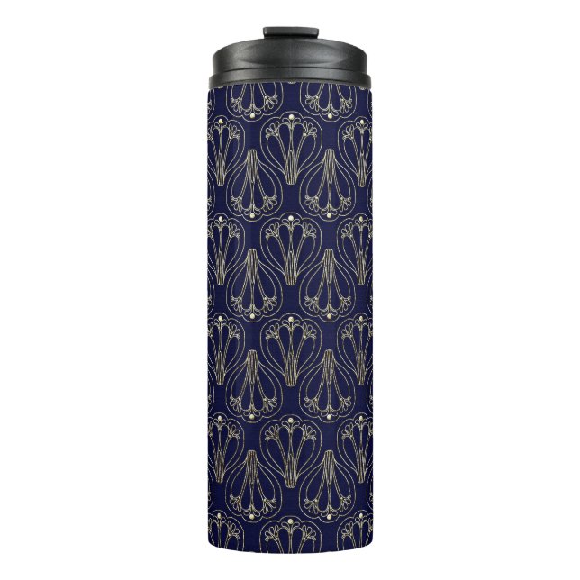 Art Nouveau Navy Blue und Gold Thermosbecher (Vorderseite)