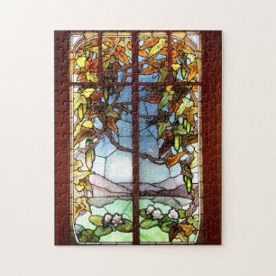 Art Nouveau Nénuphar Fleurs Puzzle en verre tendu