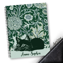 Art Nouveau Niedlich Cat Floral Individuelle Name Notizbuch