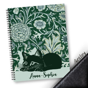 Art Nouveau Niedlich Cat Floral Individuelle Name Notizbuch