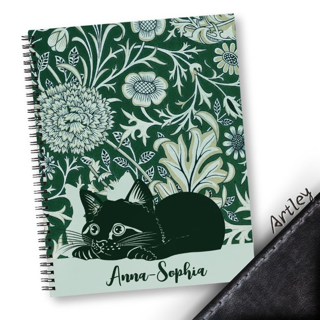 Art Nouveau Niedlich Cat Floral Individuelle Name Notizbuch (Von Creator hochgeladen)