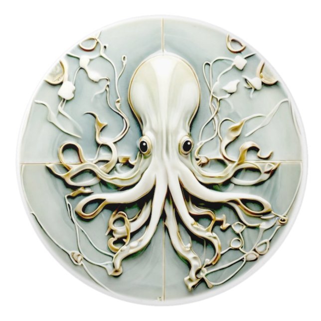 Art Nouveau Octopus Imitats Relief Gold & Minze Pa Keramikknauf (Vorderseite)