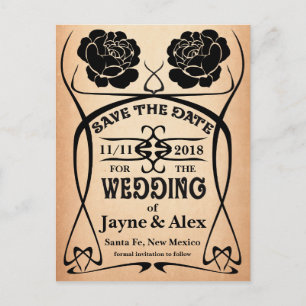 Art Nouveau Old West Rose Hochzeit Retten Sie das  Ankündigungspostkarte