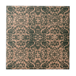 Art Nouveau Olive Green Beige Spiegelbild Art Patt Fliese