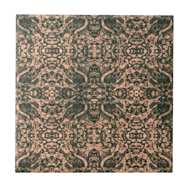 Art Nouveau Olive Green Beige Spiegelbild Art Patt Fliese (Vorderseite)