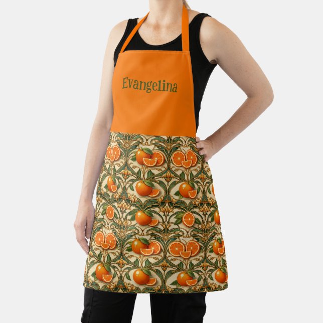 Art Nouveau Orange Citrus Golden Name Schürze (InSitu)