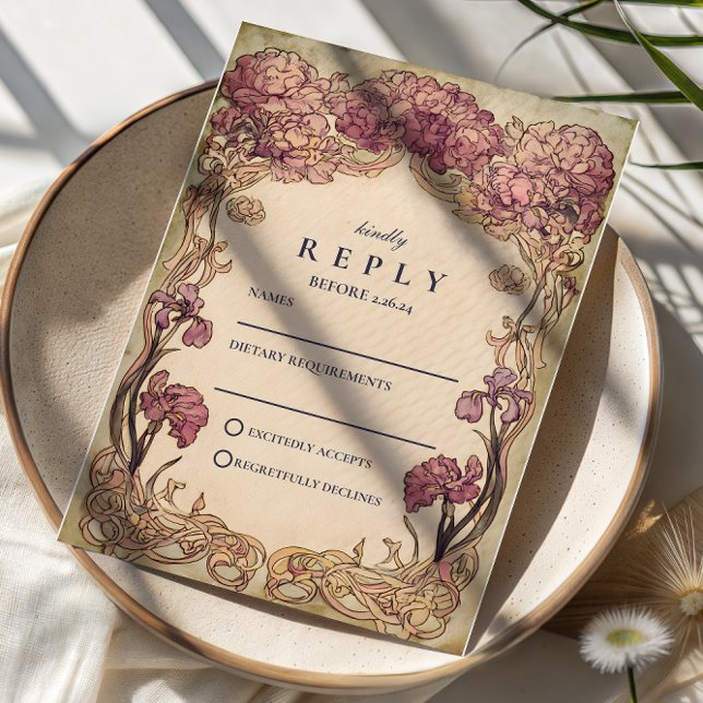 Art Nouveau Orchid Wedding RSVP Karte (Von Creator hochgeladen)