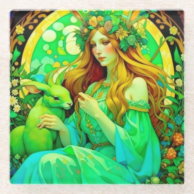 Art Nouveau Ostara Celtic Spring Glasuntersetzer (Vorderseite)
