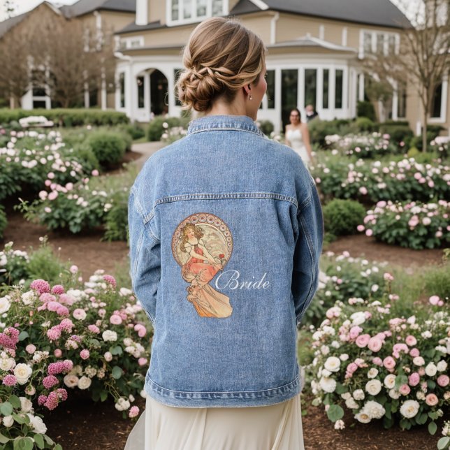Art Nouveau Painting Bride Wedding Jeansjacke (Hochzeit Rückseite)