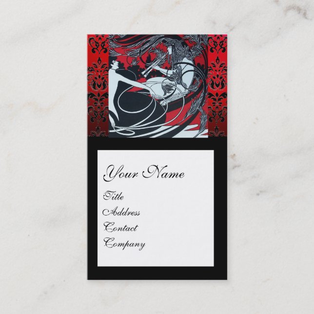 ART NOUVEAU PAN , RED SCHWARZ-WEISS DAMASK MONOGRA VISITENKARTE (Vorderseite)