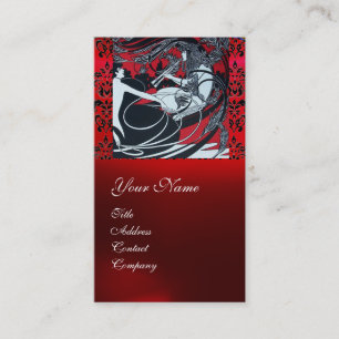 ART NOUVEAU PAN , RED SCHWARZ-WEISS DAMASK MONOGRA VISITENKARTE