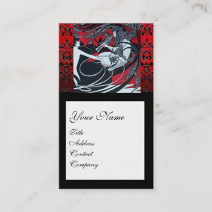ART NOUVEAU PAN , RED SCHWARZ-WEISS DAMASK SQUARE VISITENKARTE