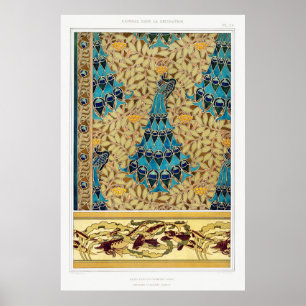 Art nouveau paon textile déco verneuil bleu