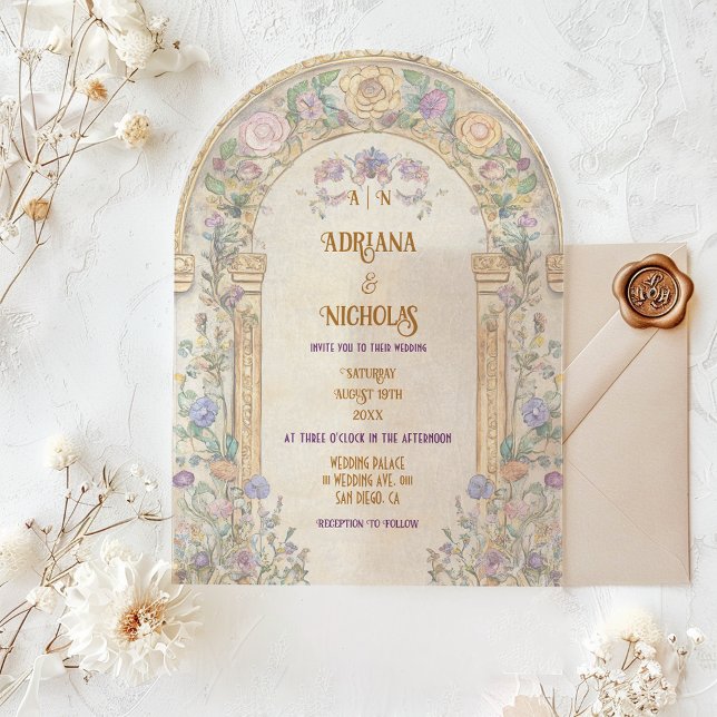 Art Nouveau Pastel Floral Wedding Acryleinladungen (Von Creator hochgeladen)