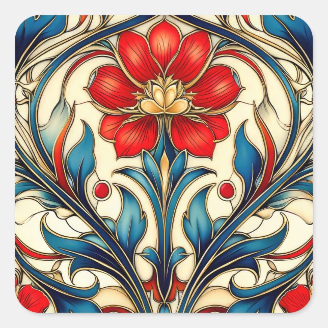 Art Nouveau Pattern Quadratischer Aufkleber (Vorderseite)