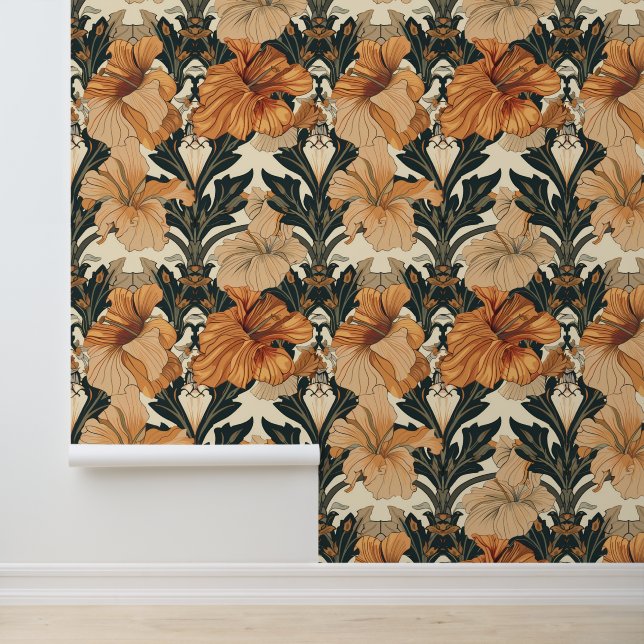 Art Nouveau Peach Blume Tapete (Anwendung)