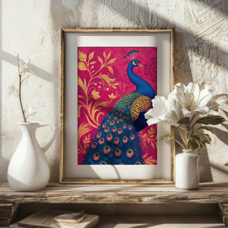 Art Nouveau Peacock auf Fuchsia Vibranno Poster