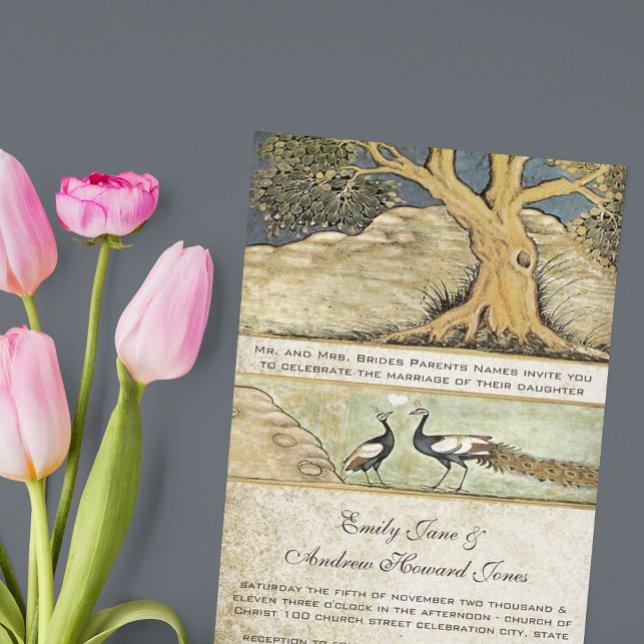 Art nouveau Peacock Birds Faire-part de mariage 3 (Créateur téléchargé)