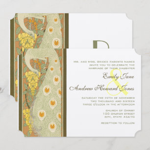 Art Nouveau Peacock Birds Hochzeit Einladung
