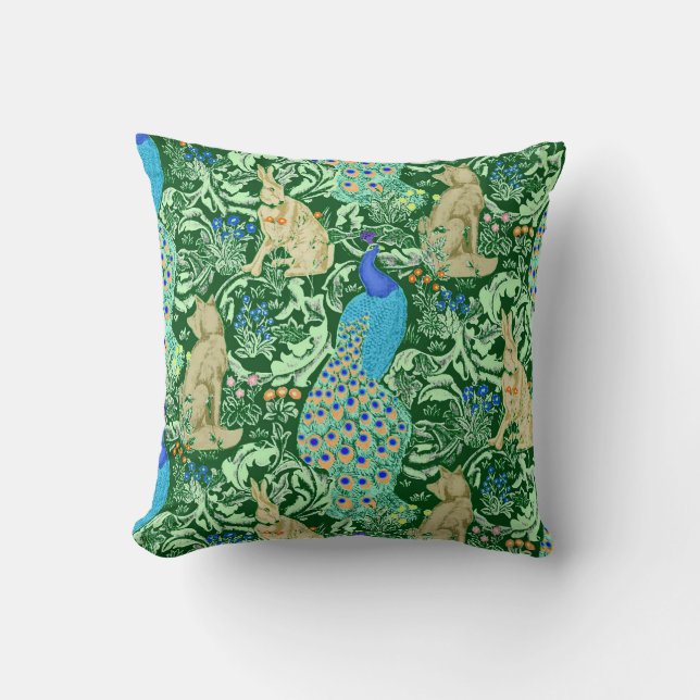 Art Nouveau Peacock, Cobalt Blue & Green Kissen (Vorderseite)