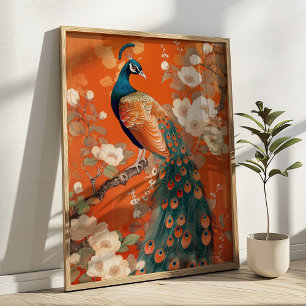 Art Nouveau Peacock Orange Floral Poster