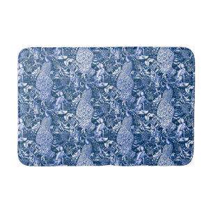 Art Nouveau Peacock Print, Blau und Weiß Badematte