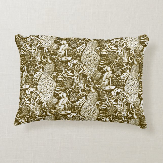 Art Nouveau Peacock Print, Brown and Creme Dekokissen (Rückseite)