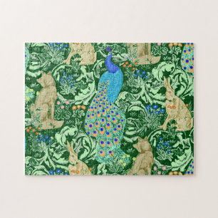 Art Nouveau Peacock Print, Cobalt Blue & Green