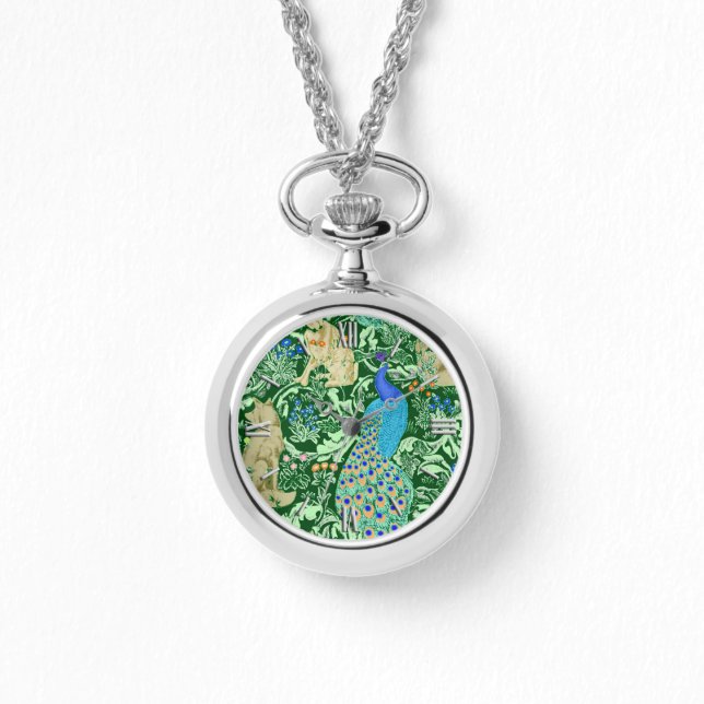 Art Nouveau Peacock Print, Cobalt Blue & Green Armbanduhr (Vorderseite)