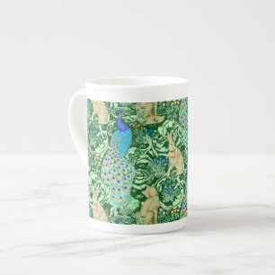 Art Nouveau Peacock Print, Cobalt Blue & Green Prozellantasse