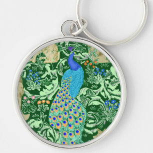 Art Nouveau Peacock Print, Cobalt Blue & Green Schlüsselanhänger