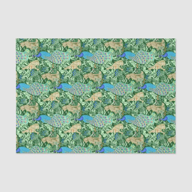 Art Nouveau Peacock Print, Cobalt Blue & Green Seidenpapier (Vorderseite)