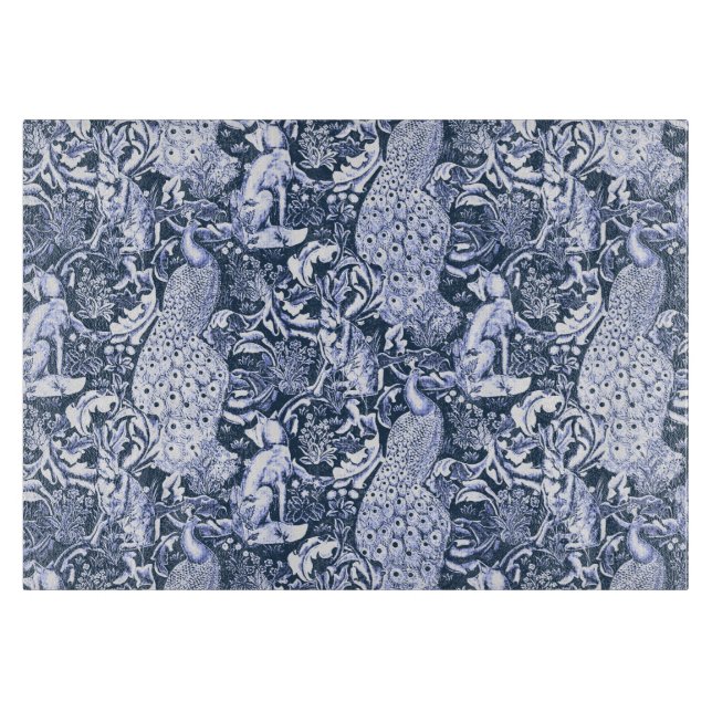 Art Nouveau Peacock Print, Marine und Weiß Schneidebrett (Vorderseite)