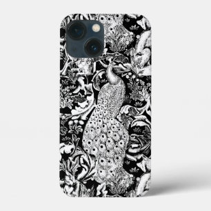 Art Nouveau Peacock Print, Schwarz/Weiß iPhone 13 Mini Hülle