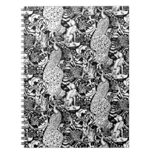 Art Nouveau Peacock Print, Schwarz/Weiß Notizblock