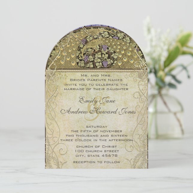 Art Nouveau Peacock Wedding klicken Sie auf MEHR L Einladung (Stehend Vorderseite)