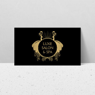 Art Nouveau Peacocks Logo Gold/Schwarz Visitenkarte