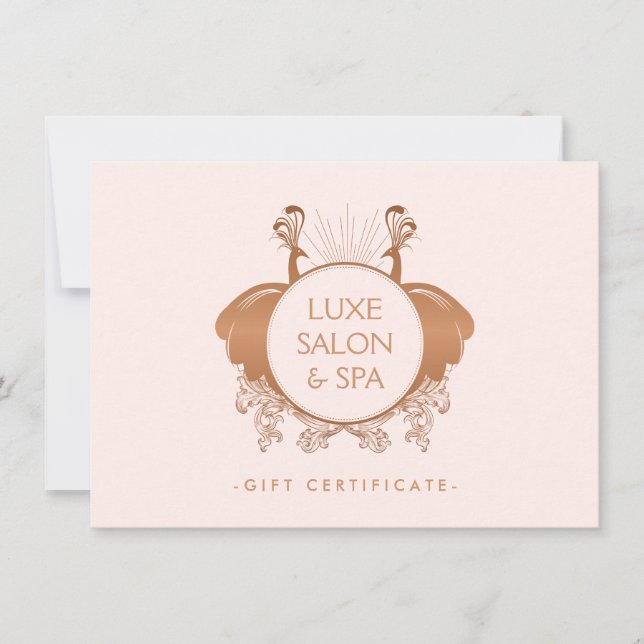 Art Nouveau Peacocks Logo Rose Carte cadeau or/ros (Devant)