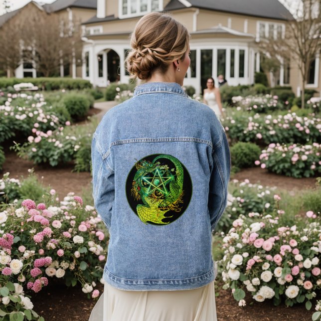 Art Nouveau Pentagramm Dragon Jeansjacke (Hochzeit Rückseite)