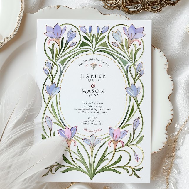 Art Nouveau Periwinkle Blue Floral Wedding Einladung (Von Creator hochgeladen)