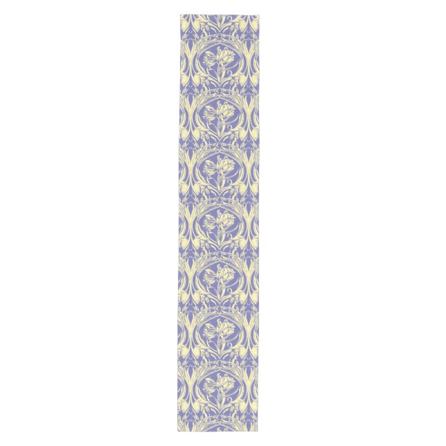 Art Nouveau Periwinkle & Ivory Tulip Table Runner Mittelgroßer Tischläufer (Vorderseite)