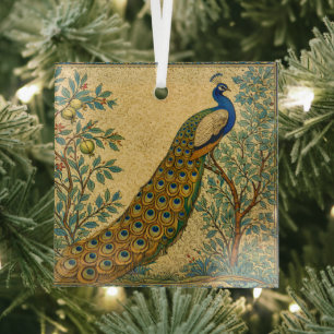 Art Nouveau Pfau Botanische Illustration Ornament Aus Glas