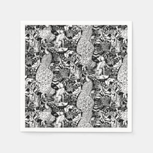 Art Nouveau Pfau Print, Schwarz-Weiß Serviette